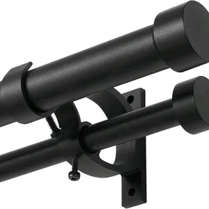 New Matte Black Double Curtain Rods 36 to 72 Inches (3-6 Feet),1-Inches Front and 5/8 Inches Back Adjustable End Cap Double Window Drapery Rod for Dra