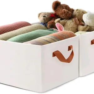 New 2Pcs Fabric Storage Bins/ Closet Storage Bins with Handles, 18" x 11"Foldable Cloth Storage Box for Clothes, Underwear, Lingerie, Socks, Panties (