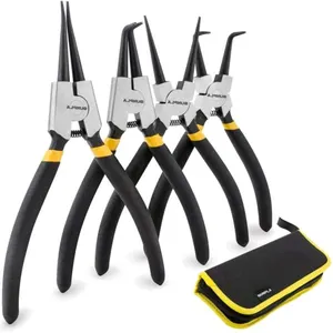 New Gunpla 4 Pcs 7 inch Circlip Pliers Kit, Heavy Duty Circlip Plier Set Internal External Straight Bent CR-V Steel Circlip Snap Ring Pliers Tool Kit 