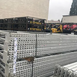 GREY INDUSTRIAL METAL PALLET RACKING 6 UPRIGHTS (12'L X 42"W) 20 CROSSBARS (8'L) & PALLET OF MESH