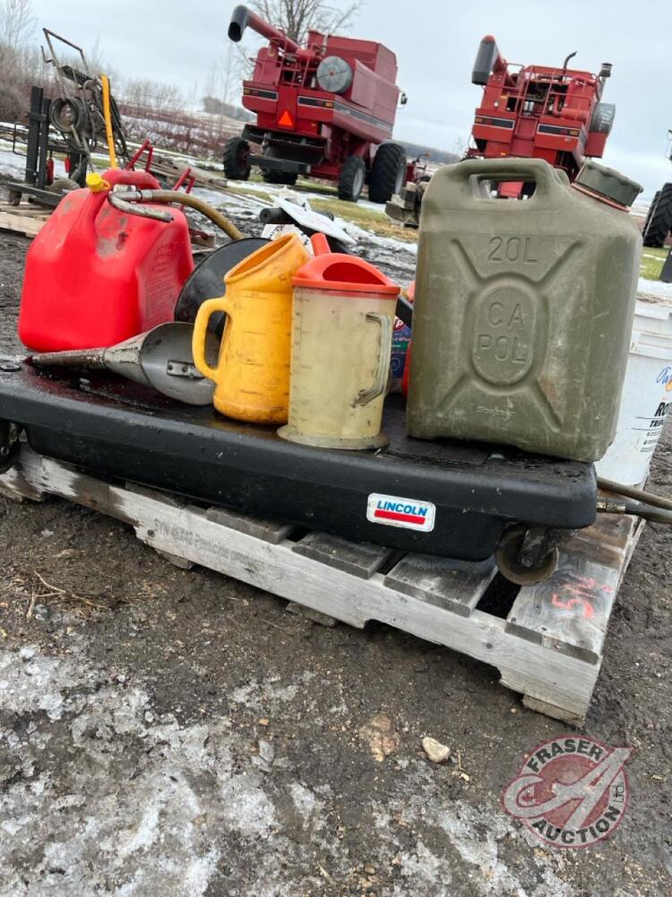 Oil catch tray on wheels<br/>Jerry cans <br/>Funnels<br/>Antifreeze