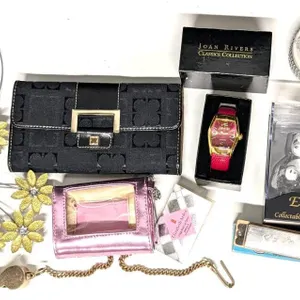 Assorted Vintage Watches + More : Joan Rivers Classics Collection, Elgin Panda Mini Clock, Liz Claiborne Wallet, Star Harmonica, Noble Metal Whistle, 