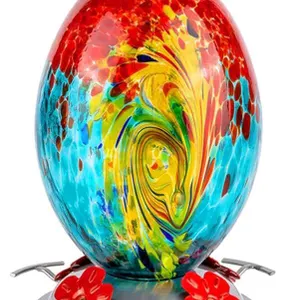 New REZIPO Glass Hummingbird Feeder for Outdoors Hand Blown Glass 30 Ounces Colorful Patio Garden Hummingbird Feeder with Hooks, Brush and Service Car