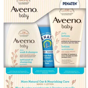 [EXP 09/2027] New 3pc Aveeno Baby × Penaten More Natural Oat & Nourishing Care Baby Gift Set : Daily Wash/Shampoo, Creamy Diaper Rash Treatment &a
