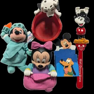 Vintage Disney Collectible Lot: Statue of Liberty Minnie Beanbag Plush, 101 Dalmatian Planter, Mickey Back Scratcher, Pluto/Mickey Letter Holder, Batt