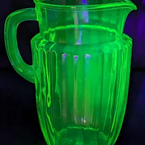 Stellar Vintage Unsigned Anchor Hocking Uranium Glass Pitcher | 8.25" Tall