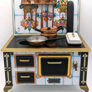 Vintage Schopper Germany Miniature Toy Tin Cook Stove with 10 Accessory Pieces | 9.4" x 5.75" x 10.7"