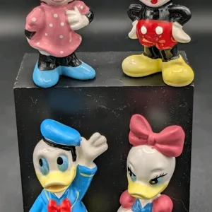 Vintage Disney Ceramic Characters : Mickey & Minnie Mouse + Donald & Daisy Duck | 2.75" Tall ea | Made in Japan