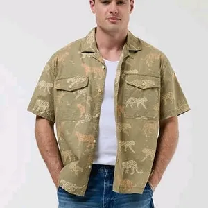 New Size Medium | AE American Eagle  24/7 Stretch Jaguar Printed Button-Up Poolside Shirt | Retails for $59.95