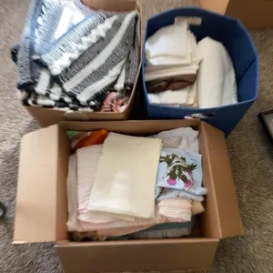3 Boxes Linens & Rag Rugs