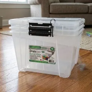 3 Pack Stackable Clear Plastic - Containers with Handles, 21.5 x 15 x 13.5 Inches