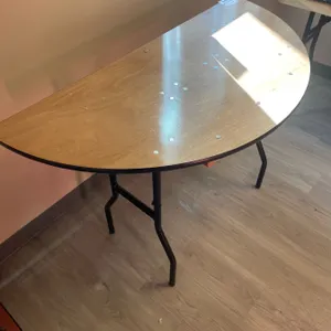 Half-Moon Folding Table with Black Metal Legs, 2'x4'