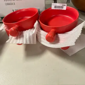 Lot of 4 Red Plastic Bowls with Handles, Approx. 6 Inch Diameter