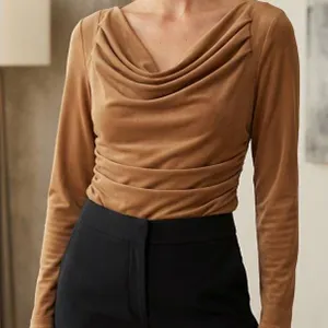 Sarin Mathews Women's XL Long Sleeve Top in Brown with Cowl Neck