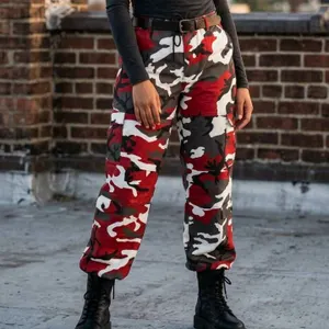 Rothco Women's Paratrooper Red Camo Cargo Pants Size M with Adjustable Drawstrings