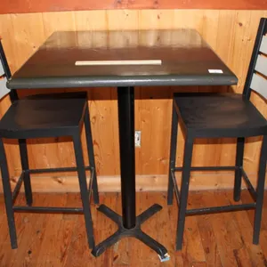 High Top Table with 2 Metal Stools, Table 30 x 30 x 42, Stools 30 Inches Floor to Seat