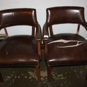 2 Vinyl Upholstered Armchairs, 1 Has Damage to the Seat
