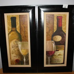 Pair of Wine-Themed Textured Prints, 14 x 26