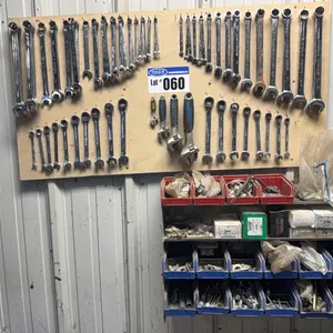 Wall Board Wrench Organizer With Wrenches & Red & Blue Parts Bins