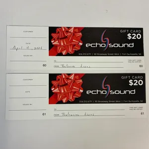 Echo Sound, two $20 Gift Certificates #'s 60 & 61