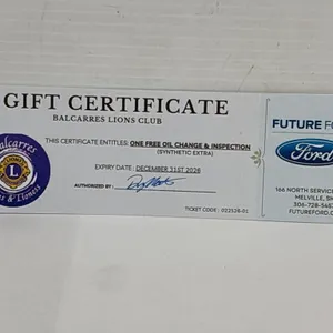 Future Ford Oil Change Gift Certificate