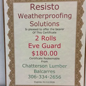 Resisto $180 Certificate for 2 rolls Eve Guard