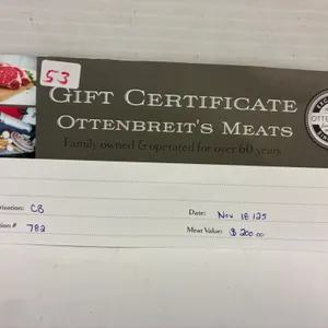 Ottenbreit's Meats $200 Gift Certificate