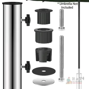 New Universal Granite Outdoor Patio Umbrella Base Replacement Parts with Silicone Pad, Stainless Steel Table Base with Longer Bolts-Black (Included Tw