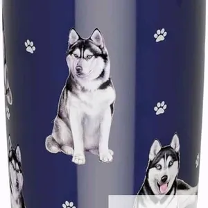 New SERENGETI Siberian Husky 20 Oz. Stainless Steel, Vacuum Insulated Tumbler with Spill Proof Lid - 3D Print - Insulated Travel mug for Hot or Cold D