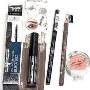 New MARCELLE Volum'Xtension Electric Mascara Black & ANNABELLE Brow Fibre Gel (Light/Med), Retractable Eyeliner (Jet Black), Eyebrow Pencil (Taupe