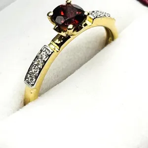 Gold Plated Sterling Silver Natural Garnet (0.50ct) with CZ Ring, Size 6.5, W/A $650.00. Garnet is t