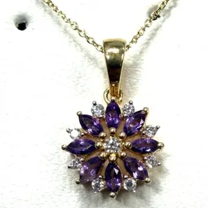 Gold Plated Sterling Silver Natural Amethyst (0.34ct) and CZ with Gold Plated Sterling Silver Chain,