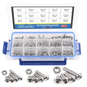 Glarks 510Pcs M3 M4 M5 304 Stainless Steel Allen Hex Drive Button Head Socket Cap Bolts Screws Assor
