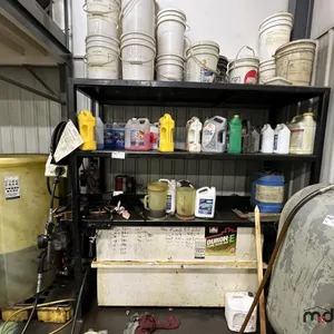 Square Steel Oil Tank w/ (2) Hose Reels, Nozzles, 140-Gallon Cylindrical Oil Tank & Assortment of Vehicle Fluids
 UNRESERVED