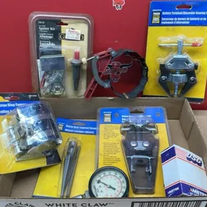 Tray of Asst. Items. Piston Ring Compressor,