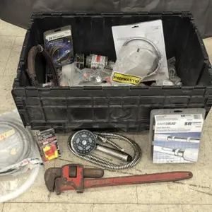Tote with Electric and Plumbing Supplies
