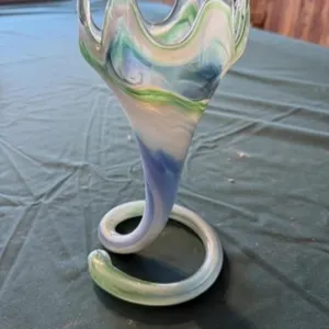 Art Glass Vase w/ Blue/Green Swirl