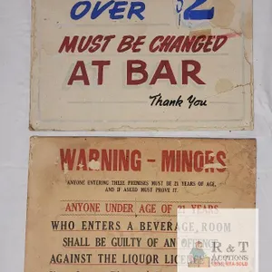 Vintage Australian Bar Signs – $2 Bill Change Notice & Liquor Licence Act Minors Warning, 1970s
