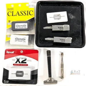 Vintage Schick Injector Razors, 40+ Wilkinson & Rexall DE Blades, Mixed Lot — includes Schick injector blade dispensers, two double edge safety ra