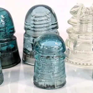 Hemingray Glass Insulator Lot (6), Pin-Type, Aqua & Clear, 1920s-50s, Telegraph/Power Line