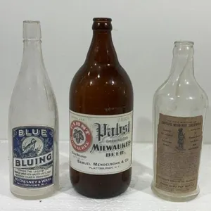 3 Vintage Bottles-Blue Bluing Pabst Indian Root