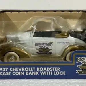 NIB Brickyard 400 1937 Chevy Die-Cast Bank W/Key