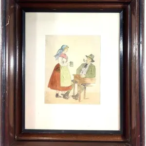TYROLEAN TAVERN SCENE WATERCOLOUR