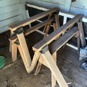 4 saw horses, misc wood