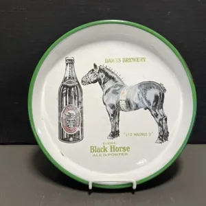 Vintage Black Horse Ale & Porter Enamel Tray, 12 "