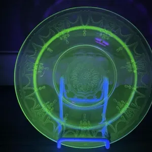 Uranium Glass Soup Bowl - Cameo Ballerina Pattern