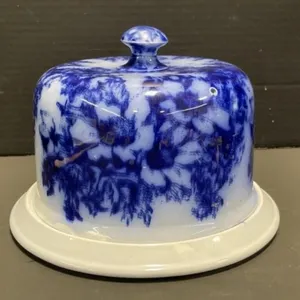 Blue & White Mottled Stoneware Cheese Dome
