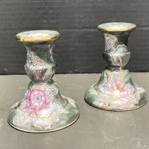 Toyo Cloisonn� Candlestick Holders, 4.5 " tall