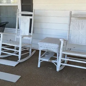 Wooden rocking chairs and table