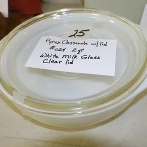 PYREX CASSEROLE #024 WHITE MILK GLASS CLEAR LID